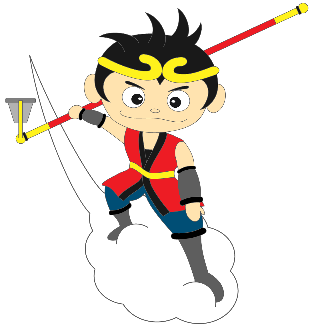 公式キャラクターゴクウが雲に乗って空を飛んでいる様子